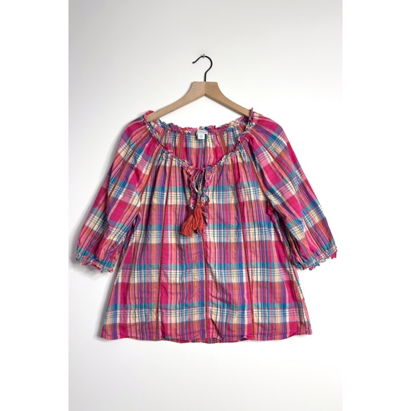 SUNDANCE Plaid Peasant Top - Picture 1 of 9